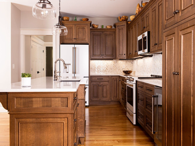 Gabinete de cocina del panel de puerta del color de la nuez del diseño modular de alta calidad de YALIG