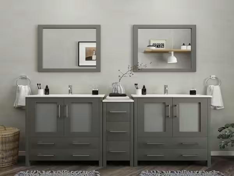 Tocador de baño doble estilo shaker de alta calidad con espejo con marco de madera