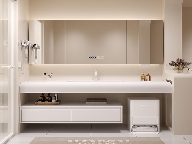 Tocador de pared de lujo, lavabo, lavabo, mueble de baño con espejo inteligente, mueble con espejo para baño montado en la pared