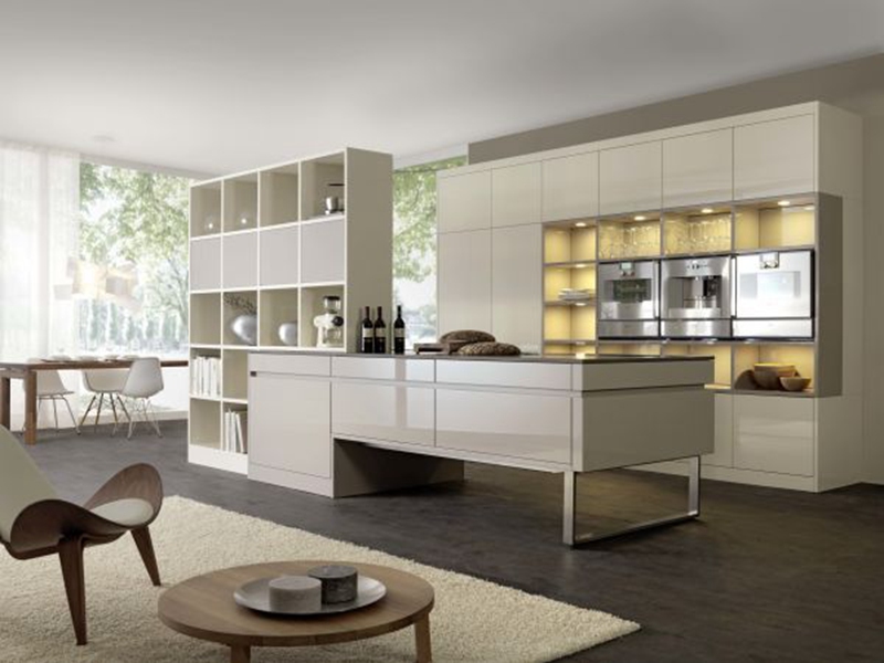 Gabinetes de cocina de madera sólida del panel de acrílico del alto brillo de alta calidad modernos con diseños del refrigerador de vino