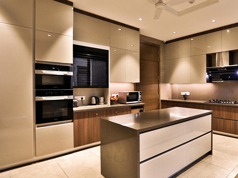 Gabinetes de cocina de madera con acabado acrílico brillante de color sólido de estilo moderno