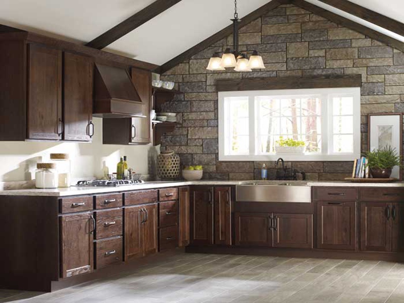 Gabinetes de cocina del panel de madera sólida del estilo rústico de Brown oscuro con la forma hermosa