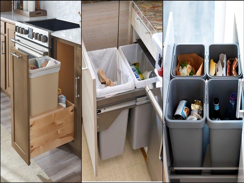 Cajón de basura y reciclaje de muebles de cocina.