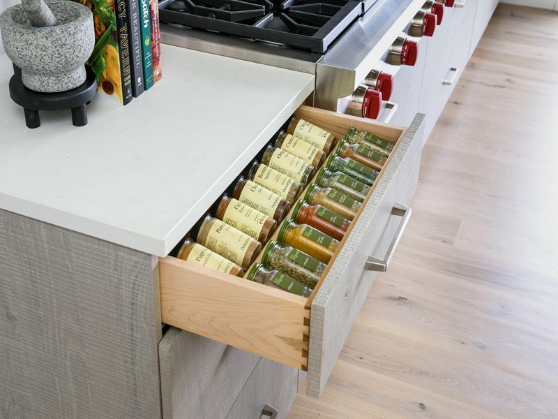 cajones de especias del mueble de cocina