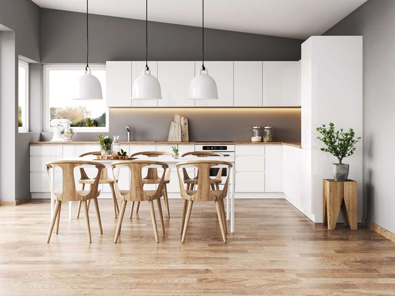 Gabinetes minimalistas de madera maciza con acabado acrílico blanco brillante y diseños de iluminación