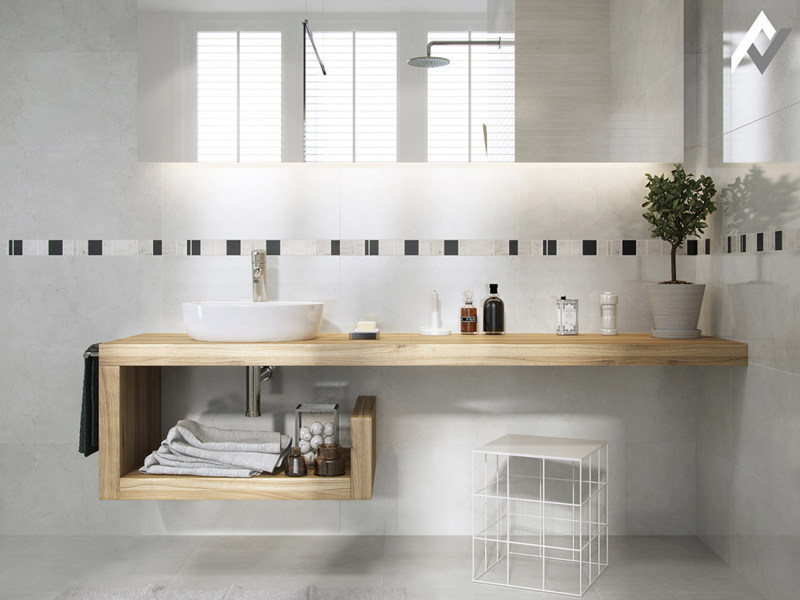 Mueble de baño de madera maciza con diseño geométrico minimalista