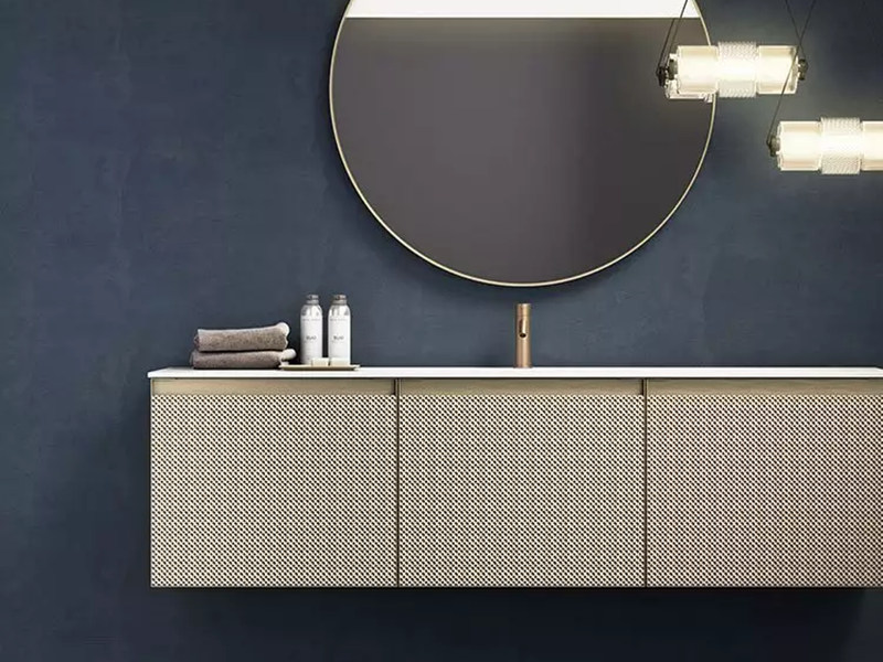Mueble de baño minimalista de madera maciza y cuero metálico con estilo metálico