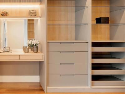 Open Shelves Wooden Wardrobe with Drawers