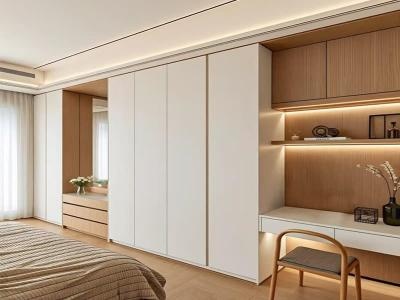 Contemporary Minimalist Wood Veneer White Series Master Bedroom Wardrobe