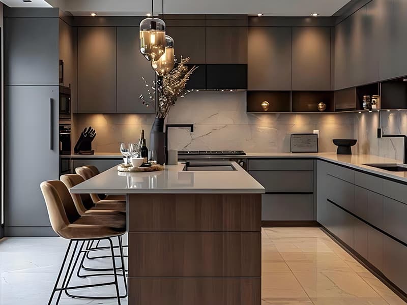 Ideas de diseño de gabinetes de cocina modernos en tonos oscuros: la tendencia elegante y funcional de 2026